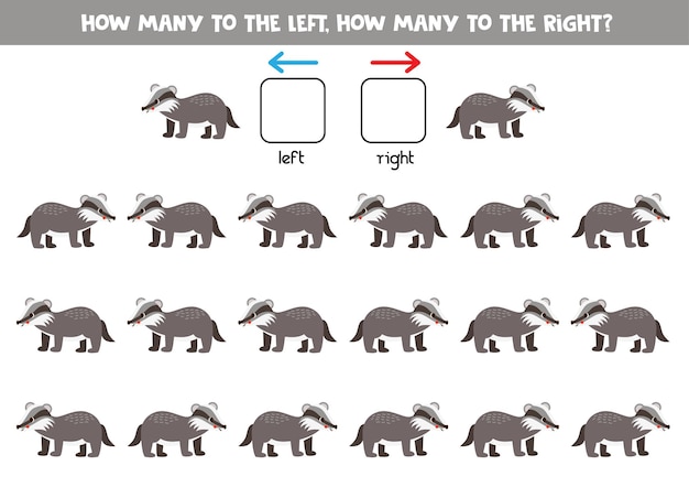 Left or right with cute cartoon badger Logical worksheet for preschoolers