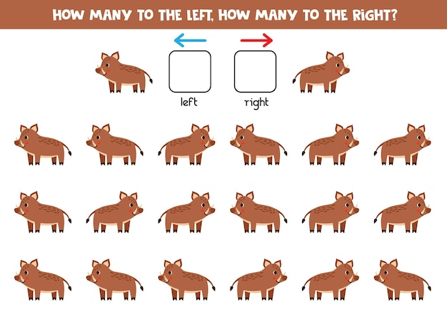 Left or right with cute cartoon boar Logical worksheet for preschoolers