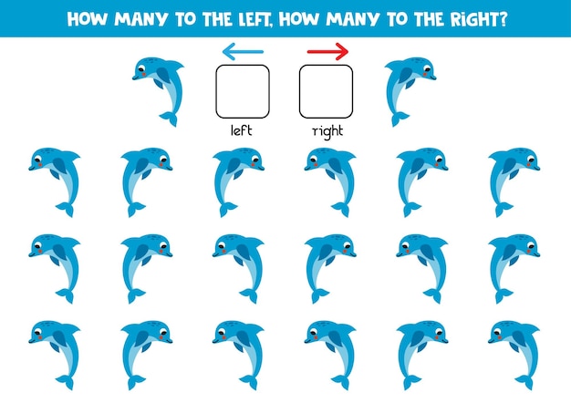 Left or right with cute cartoon dolphin Logical worksheet for preschoolers