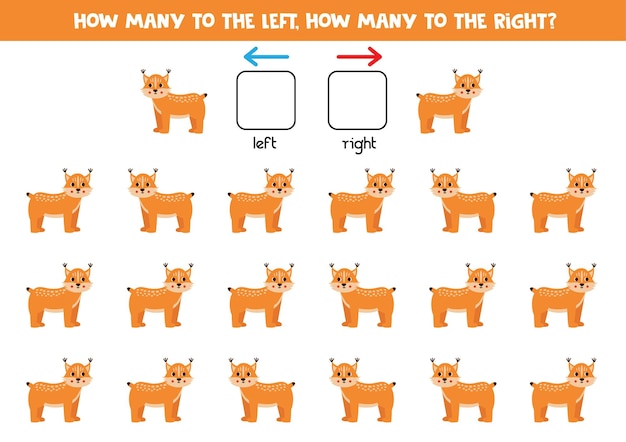 Left or right with cute cartoon lynx Logical worksheet for preschoolers