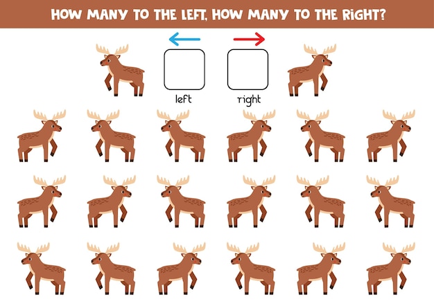 Left or right with cute cartoon moose Logical worksheet for preschoolers