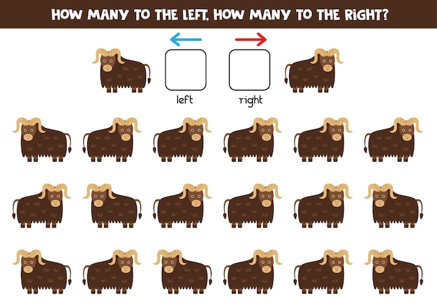 Left or right with cute cartoon musk ox Logical worksheet for preschoolers