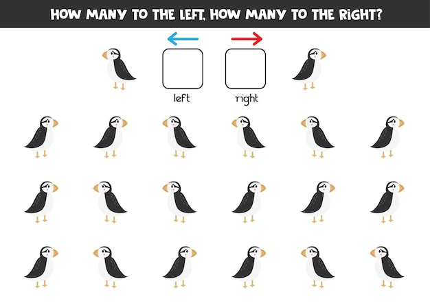 Left or right with cute cartoon puffin Logical worksheet for preschoolers