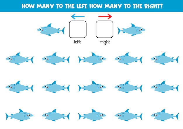 Left or right with cute cartoon shark Logical worksheet for preschoolers