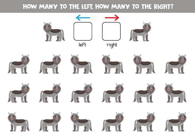 Left or right with cute cartoon wolf Logical worksheet for preschoolers