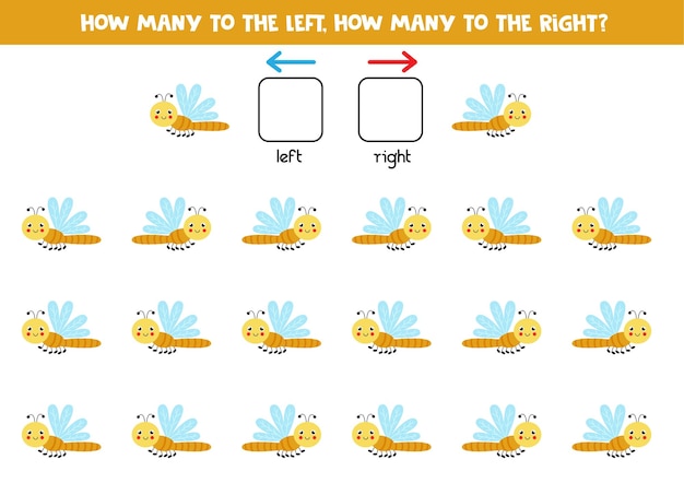 Left or right with cute dragonfly. Educational game to learn left and right.