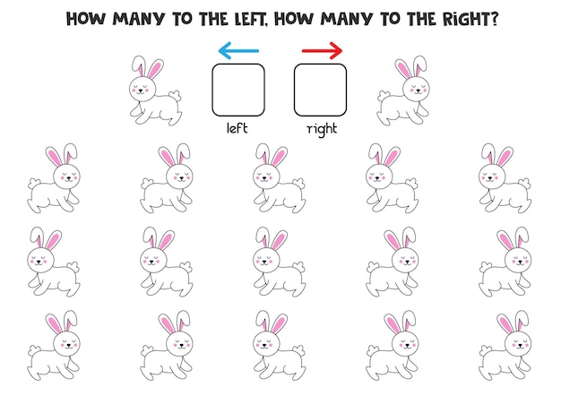 Left or right with cute rabbit. Logical worksheet for preschoolers.