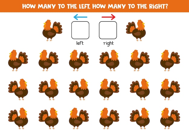 Left or right with cute turkey Logical worksheet for preschoolers