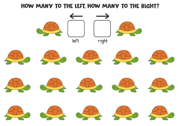 Left or right with cute turtle Logical worksheet for preschoolers