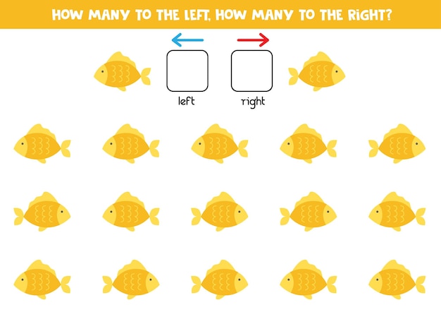 Left or right with cute yellow fish Logical worksheet for preschoolers