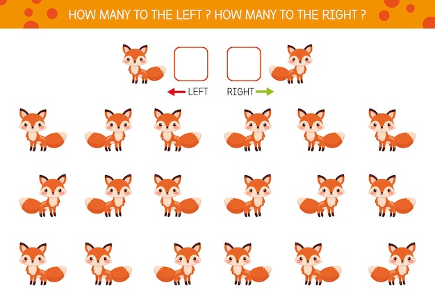 Left or right worksheet with cute fox for kids Educational game for toddler and preschool