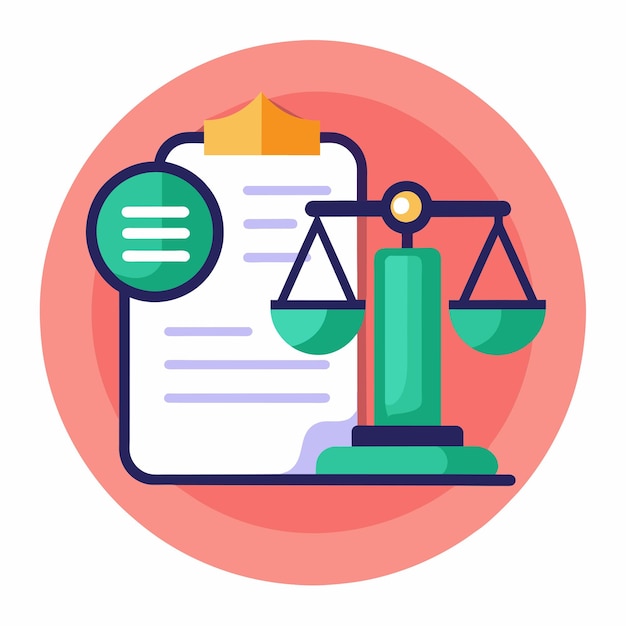 Vector a legal document being examined closely with a scale and magnifying glass geometric patterns symbolizing digital networks