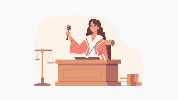 Legal Justice Concept Woman in Court with Judge and Gavel