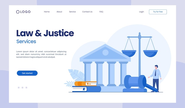 Legal and justice law firm and legal services concept lawyer consultant flat illustration vector landing page template