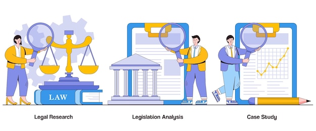 Legal Research Legislation Analysis Case Study Concept with Character Legal Expertise Abstract Vector Illustration Set