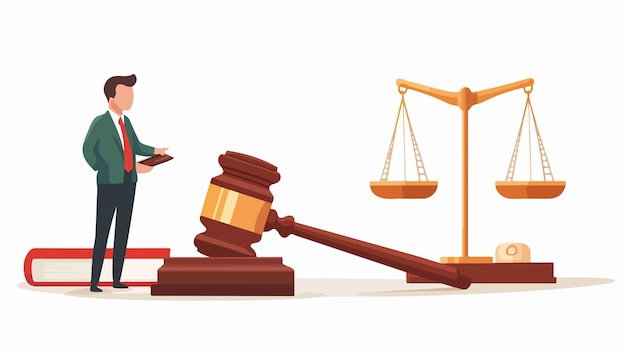 Vector legal violation concept with man near gavel and judges scale