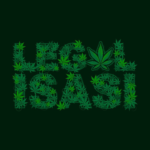 LEGALISASI GANJA Vector word with green marijuana leaf pattern