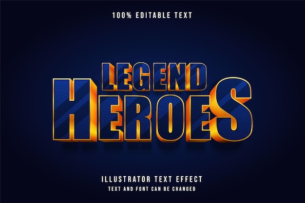 Legend heroes,3d editable text effect modern blue gradation yellow gold text style