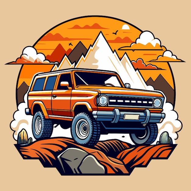 Vector the legendary ford 150 on a rocky terrain with ford emblem vector illustration