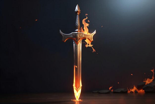 Vector legendary sword glowing with flame fire breathing weapon mythology supernatural power