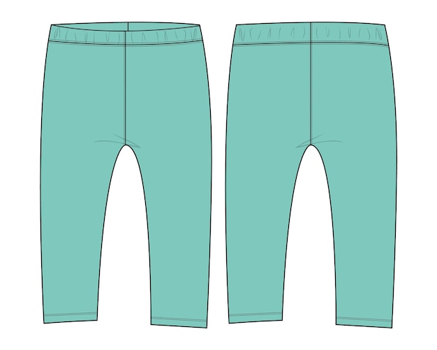 Leggings trouser pant technical fashion flat sketch vector green color template for kids