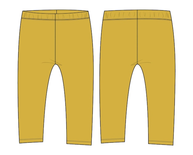 Leggings trouser pant technical fashion flat sketch vector yellow color template for kids