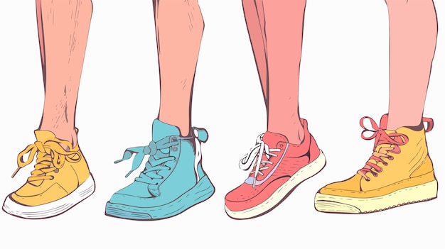 Vector legs in sneakers flat icons set