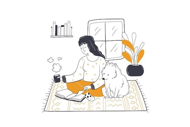 Leisure time, pet friendship, entertainment concept illustration