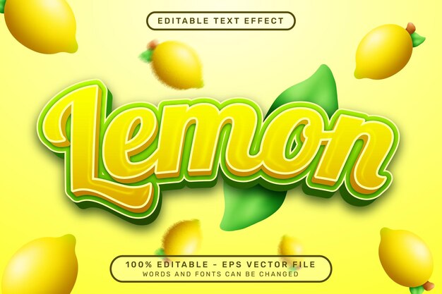 Vector lemon 3d text effect and editable text effect with lemon and leaf illustrations