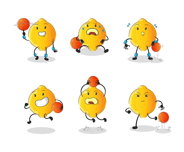 Lemon basketball player group character. mascot vector