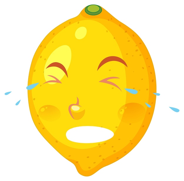 Lemon cartoon character with crying face expression on white background