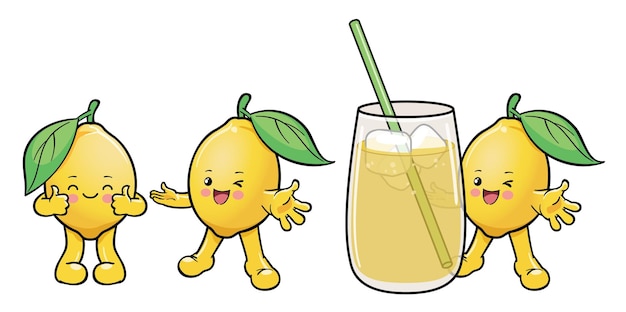 Lemon cartoon characters and a glass of lemonade