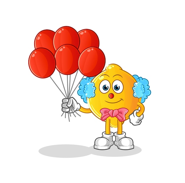 Lemon clown with balloons vector. cartoon character