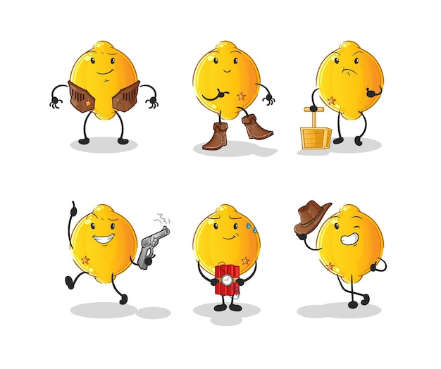 Lemon cowboy group character. cartoon mascot vector