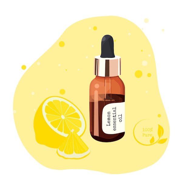 Lemon essential oil, collection of oils for aromatherapy and spa