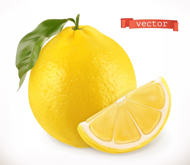 Lemon. Fresh fruit 3d realistic  icon