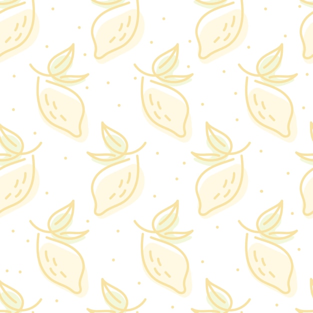 Lemon fruit on a branch with leaves in line art style vector seamless pattern