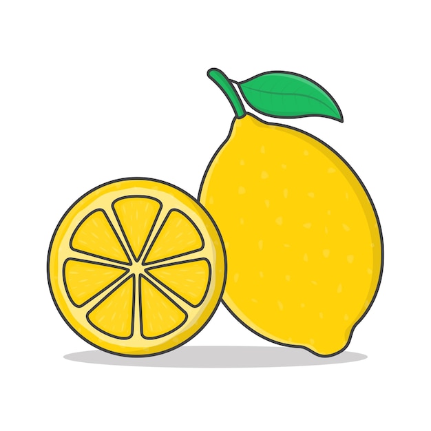 Lemon Fruit   Icon Illustration. Whole And Slice Of Lemon Flat Icon