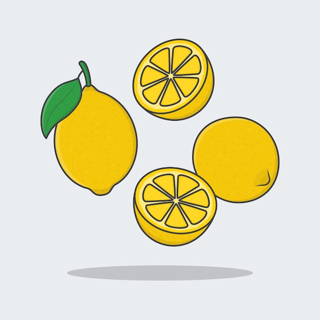 Lemon Fruits Cartoon Vector Illustration Falling Sliced Lemon Fruit Flat Icon Outline Flying Lemon Fruits