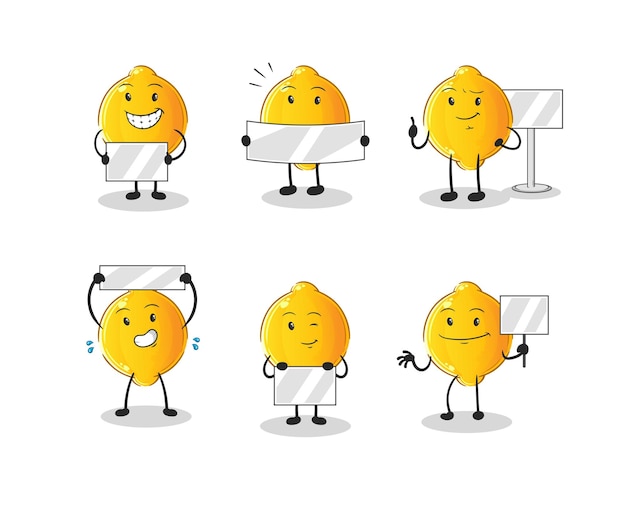 lemon holding board group character. mascot vector