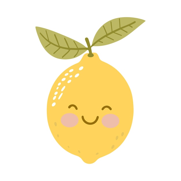 Lemon illustration in flat style for kids Cute and funny fruits clipart for children