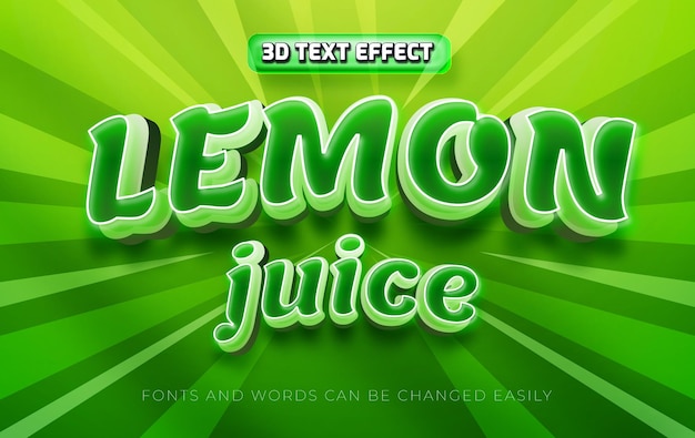 Lemon juice 3d editable text effect style