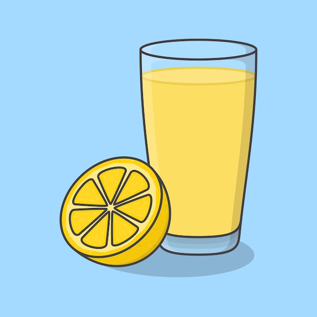 Lemon Juice With Fruit In Glass Cartoon Vector Illustration Fresh Lemon Juice Flat Icon Outline