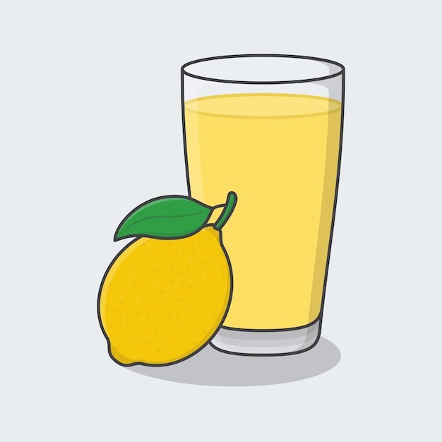 Lemon Juice With Fruit In Glass Cartoon Vector Illustration Lemon Juice Flat Icon Outline