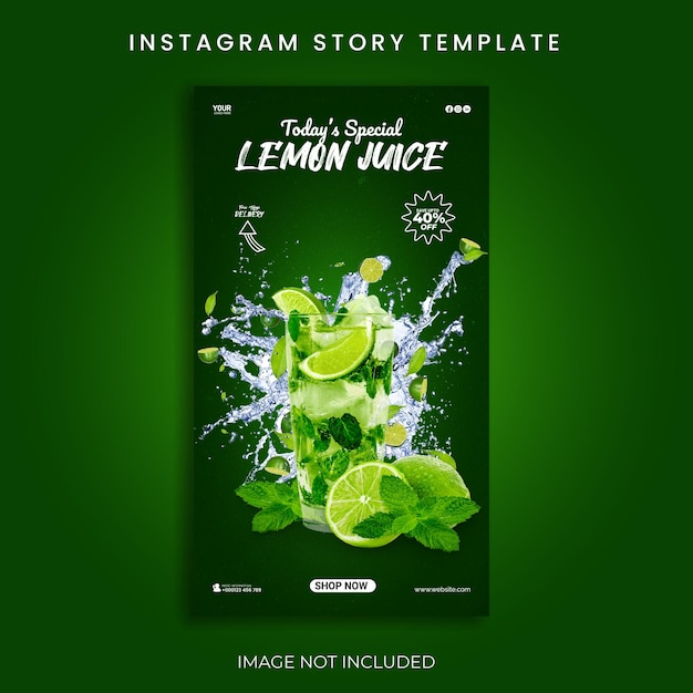 Vector lemon juice with social media instagram story post