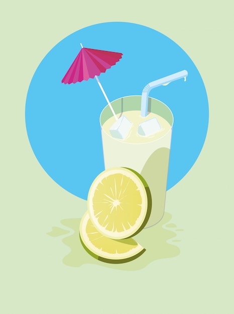 Lemon juice with umbrella and straw 