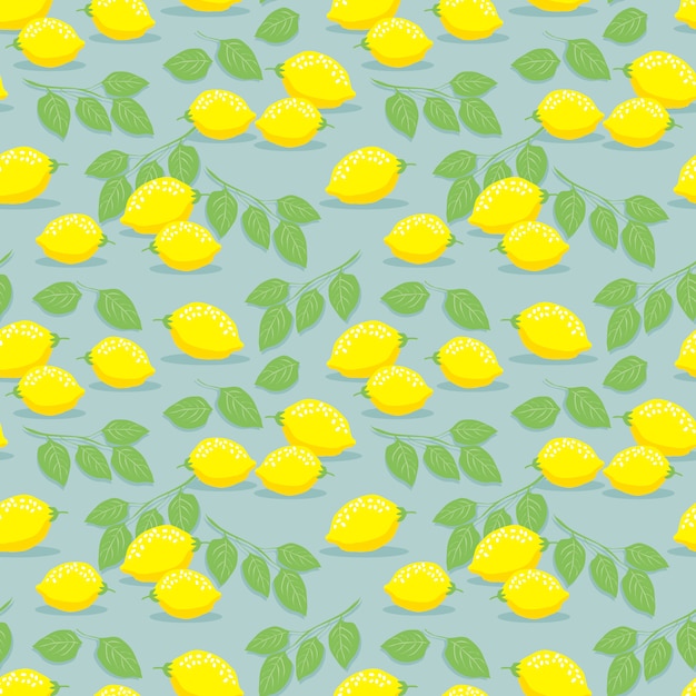 Lemon and leaves seamless pattern.