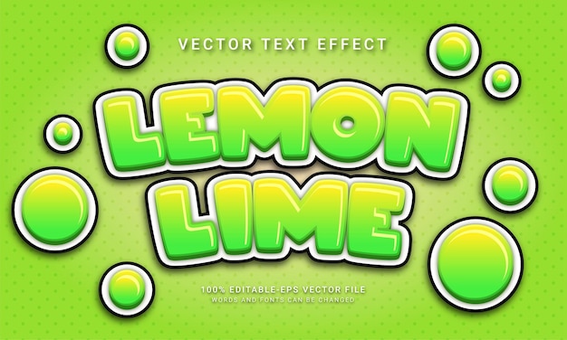 Vector lemon lime editable text effect themed fresh fruit