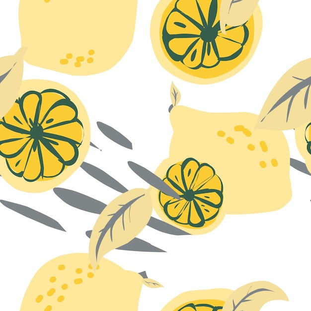 Lemon lime stylized fruit pattern Vector seamless pattern Bright modern design in a flat style hand drawn