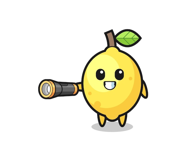 Lemon mascot holding flashlight